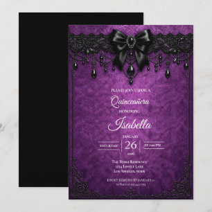 Invitación Elegante Quinceañera Morado Negro