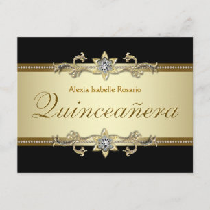 Invitación Elegante quinceañera negra y dorada