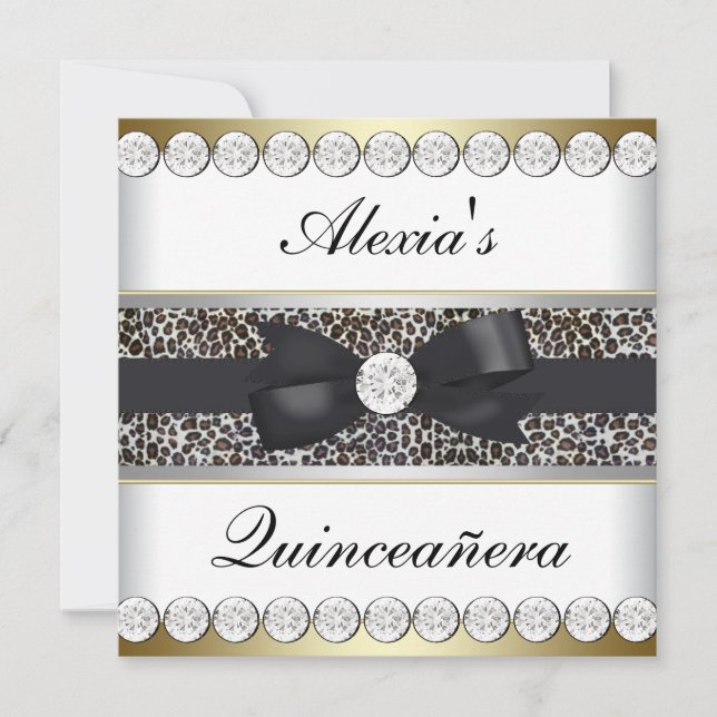 Invitación Elegante Quinceanera Negra y Oro (Anverso)