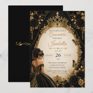 Invitación Elegante Quinceañera Negro Oro