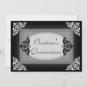 Invitación Elegante Quinceañera Negro y Plata