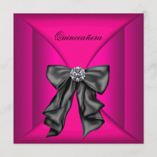 Invitación Elegante Quinceañera negro y rosa caliente