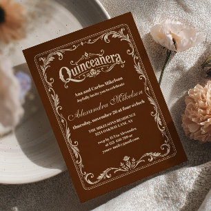 Invitación Elegante Quinceañera Occidental de Marrón Marfil