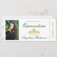 Elegante Quinceanera Photo Green and Gold Ticket