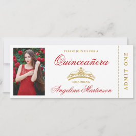 Invitación Elegante Quinceanera Photo Red and Gold Ticket