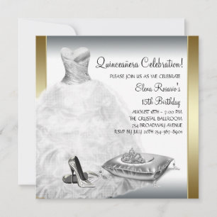 Invitación Elegante Quinceañera Princesa de Blanco y Oro