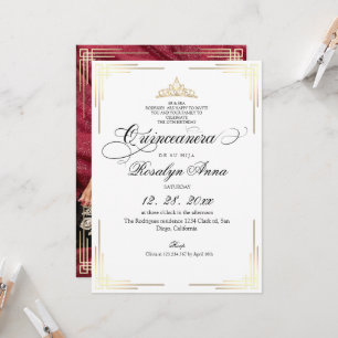 Invitación Elegante Quinceañera Princesa de Oro Blanco