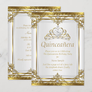 Invitación Elegante Quinceañera Princesa Perla Blanca Dorada