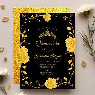 Invitación Elegante Quinceañera Real Floral Dorada