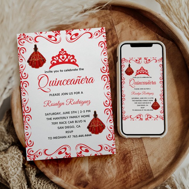 Invitación Elegante Quinceañera Real Roja (Subido por el creador)