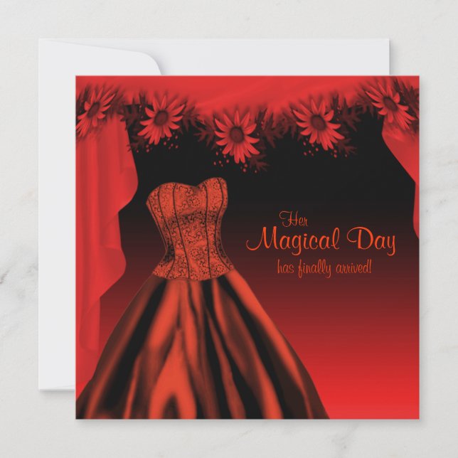 Invitación Elegante Quinceanera Roja y Negra (Anverso)