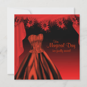 Invitación Elegante Quinceanera Roja y Negra