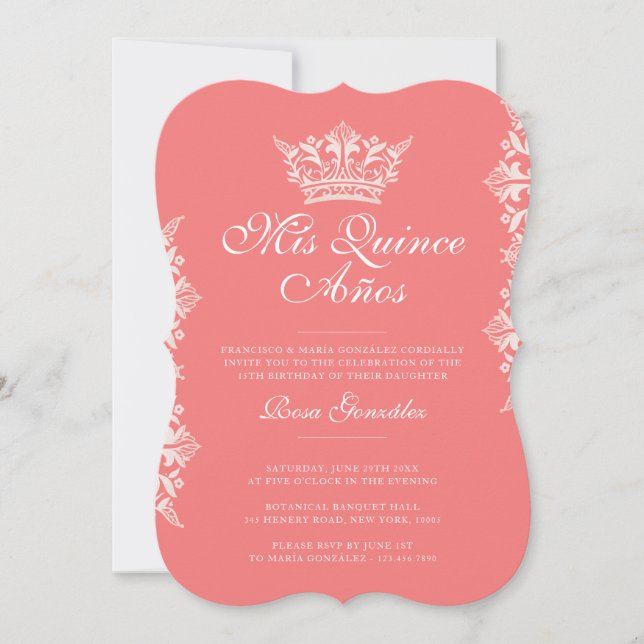 Invitación Elegante Quinceañera Rosa de la Leaf Real de Rubor (Anverso)