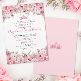 Invitación Elegante Quinceanera Rosa Floral