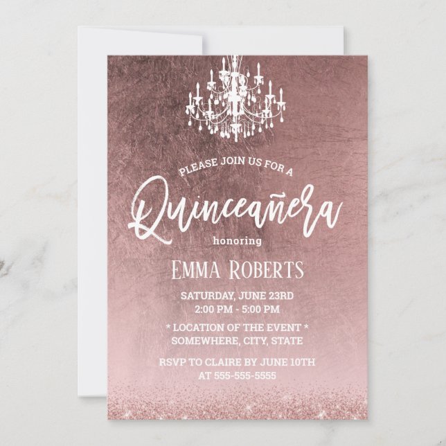 Invitación Elegante Quinceanera Rosa moderno Oro 15 cumpleaño (Anverso)