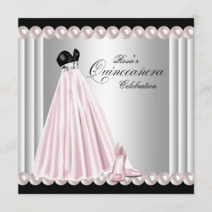 Invitación Elegante Quinceanera Rosa Plata Perla