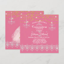 Elegante quinceañera rosa y dorada