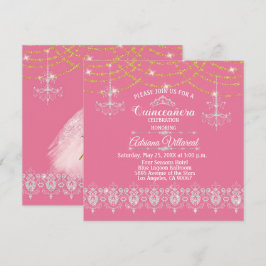 Invitación Elegante quinceañera rosa y dorada