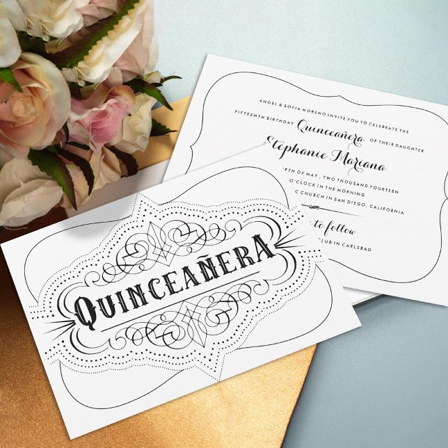 Invitación Elegante Quinceañera Suroeste Negro y Blanco (Subido por el creador)