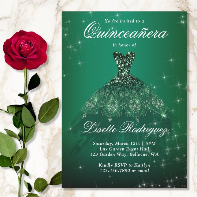 Invitación Elegante Quinceanera verde esmeralda (Subido por el creador)