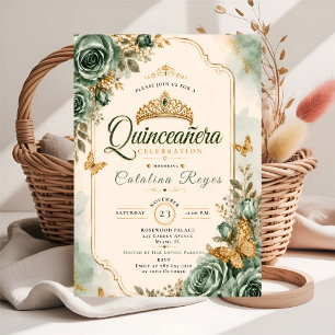 Invitación Elegante Quinceañera Verde Salvia