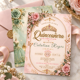 Invitación Elegante Quinceañera Verde Salvia