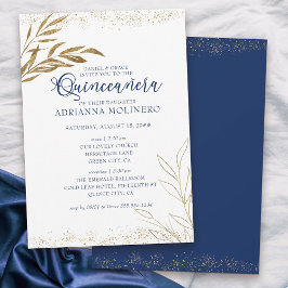 Invitación Elegante Quinceanera y masa Royal Gold Leaf