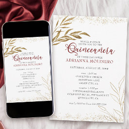 Invitación Elegante Quinceanera y Red Masiva y Hoja de Oro