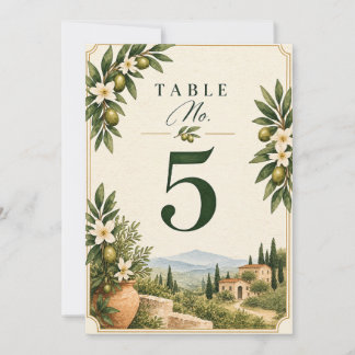 Invitación Elegante rama de olivo mediterránea para número de