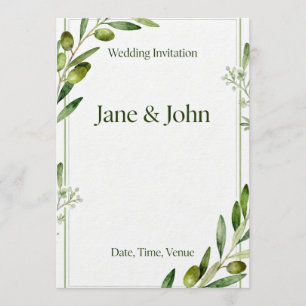 Invitación Elegante Rama de Olivo Verde Boda Invi