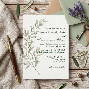 Invitación Elegante rama de olivo verde salvia botánico boda