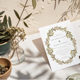 Invitación Elegante rama de olivo Wreath Wedting