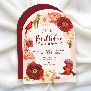 Invitación Elegante rama floral de pájaro cumpleaños