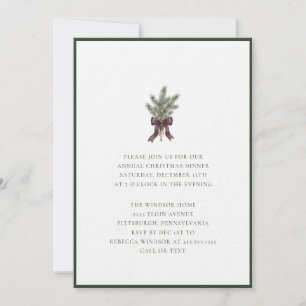 Invitación Elegante ramita de pino en acuarela con lazo de cu