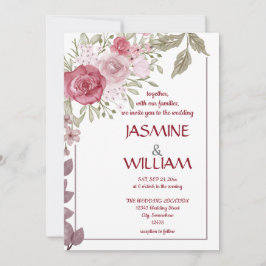 Invitación Elegante ramo de flores rosa, violeta y beige