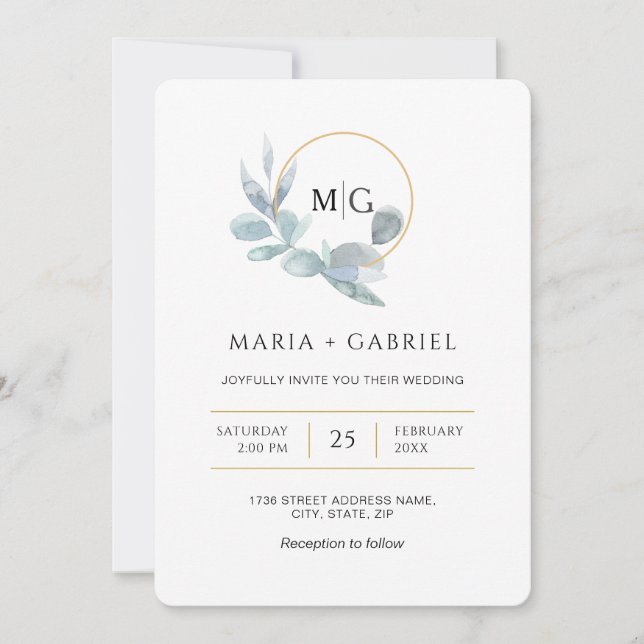 Invitación Elegante ramo de vegetación. Boda (Anverso)