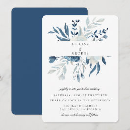 Invitación Elegante ramo floral azul de boda