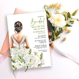 Invitación Elegante ramo floral lujoso blanco para ducha de n