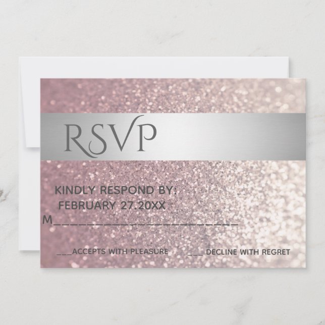 Invitación Elegante raya de plata purpurinoso moderna RSPV (Anverso)