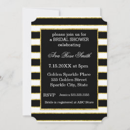 Invitación Elegante raya negra + blanca y ducha de novia dora