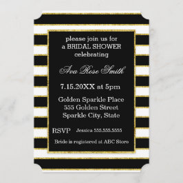 Invitación Elegante raya negra + blanca y ducha de novia dora