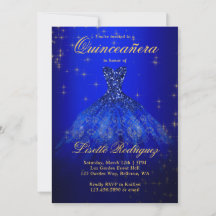 Elegante Real Azul Y Oro Temática Quinceanera