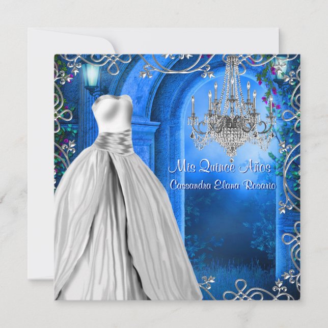 Invitación Elegante Real Marina Azul Quinceanera (Anverso)