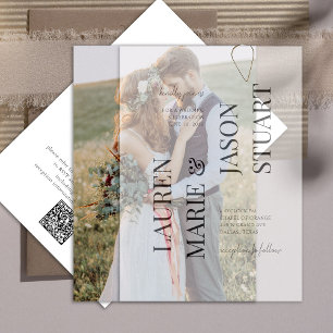 Invitación Elegante Real Vellum Overlay QR Code Photo Boda