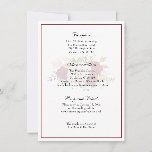 Invitación Elegante recepción clásica de boda floral (Anverso)