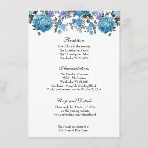 Invitación Elegante recepción clásica de boda floral azul