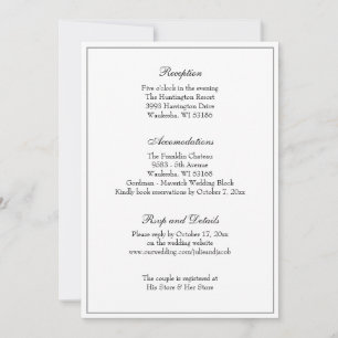 Invitación Elegante recepción clásica de bodas en blanco y ne
