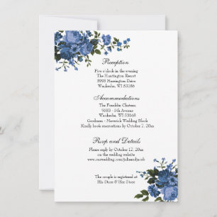 Invitación Elegante recepción clásica de Rosas azules de boda