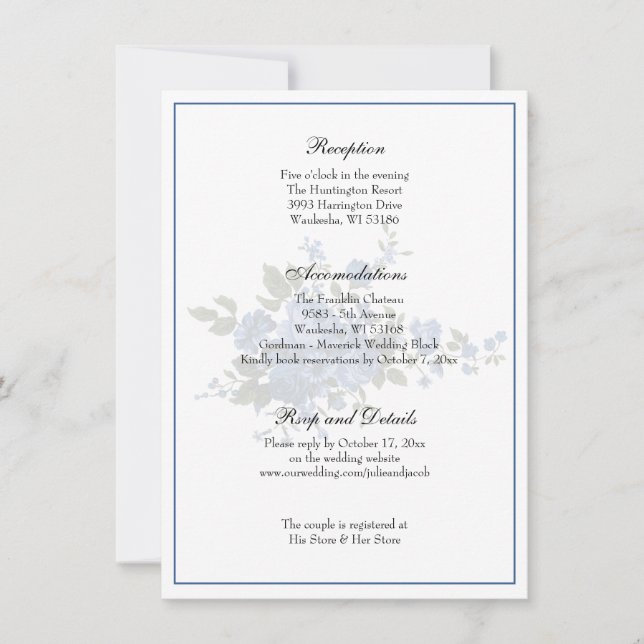 Invitación Elegante recepción clásica de Rosas azules de boda (Anverso)