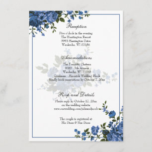 Invitación Elegante recepción clásica de Rosas azules de boda